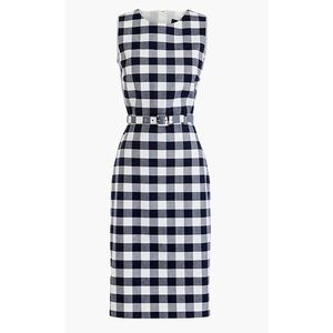 J. Crew Belted Gingham Sheath Dress In Navy White NWT!